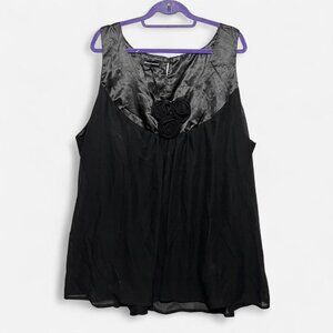 Black satin and chiffon slip top blouse